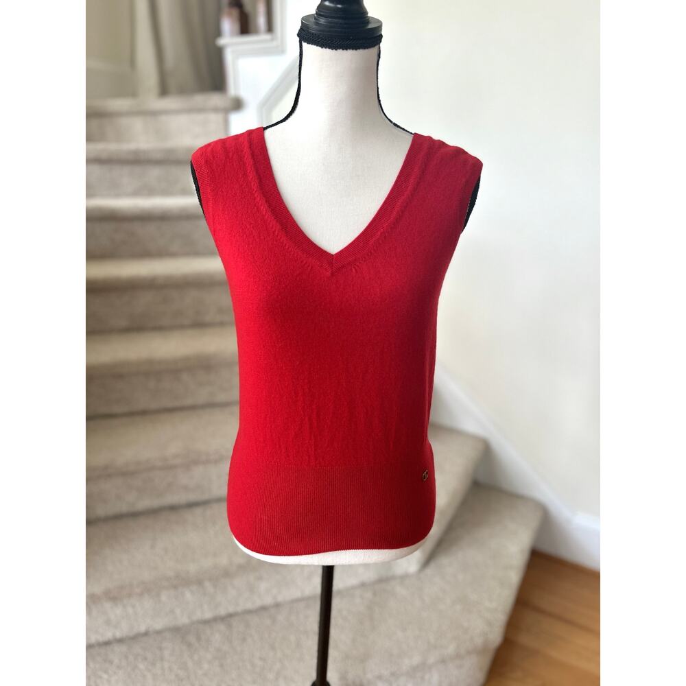 Tory Burch Red V-Neck Merino Wool Sweater Vest